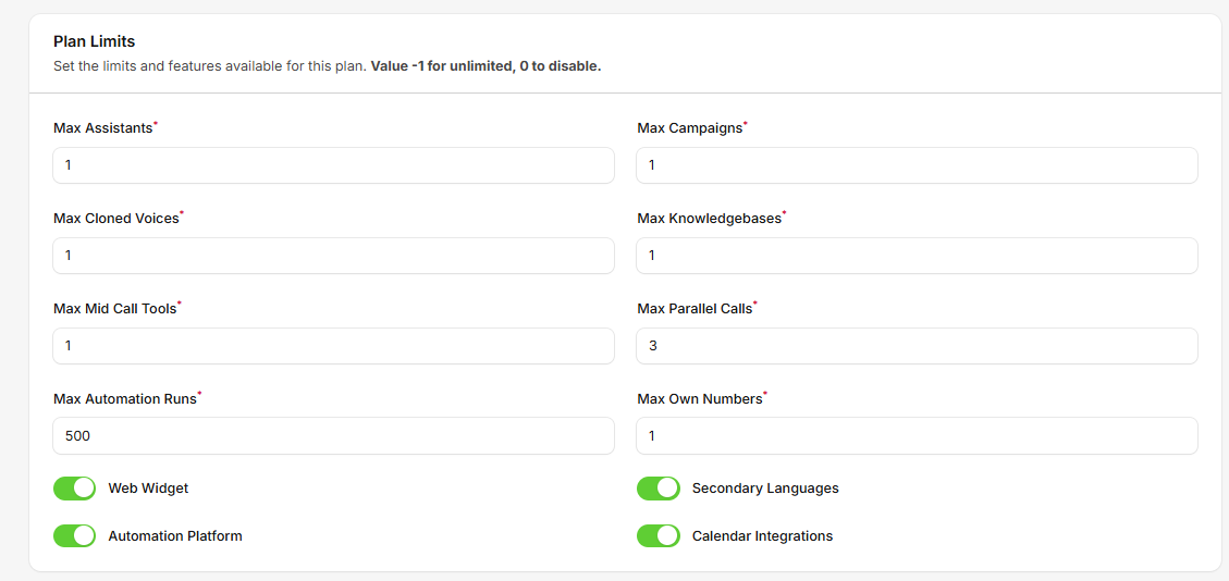 Plan Limits Configuration