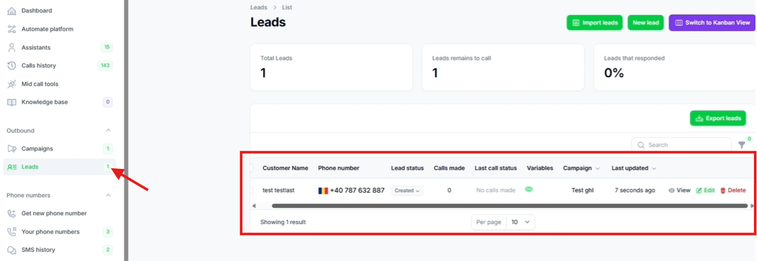 Verifying lead in platform