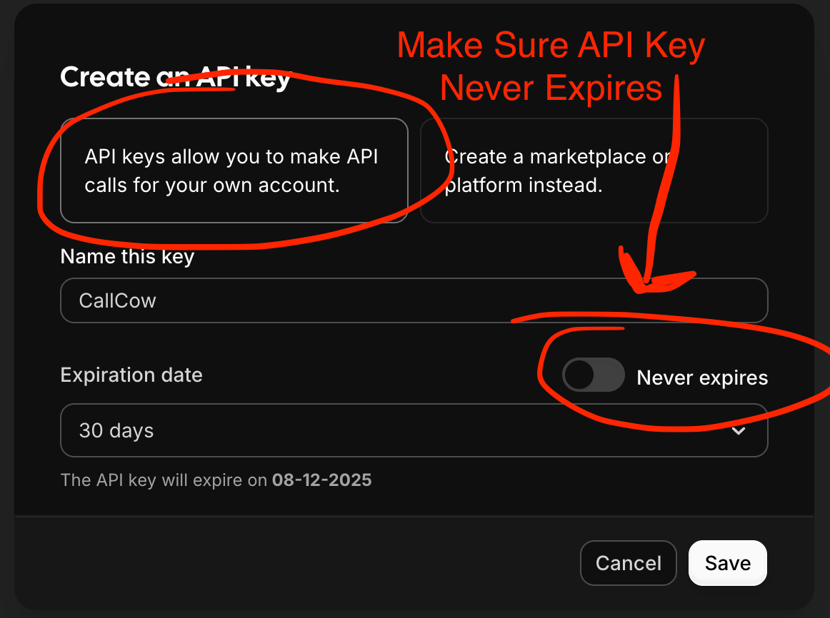 Create API Key Confirm
