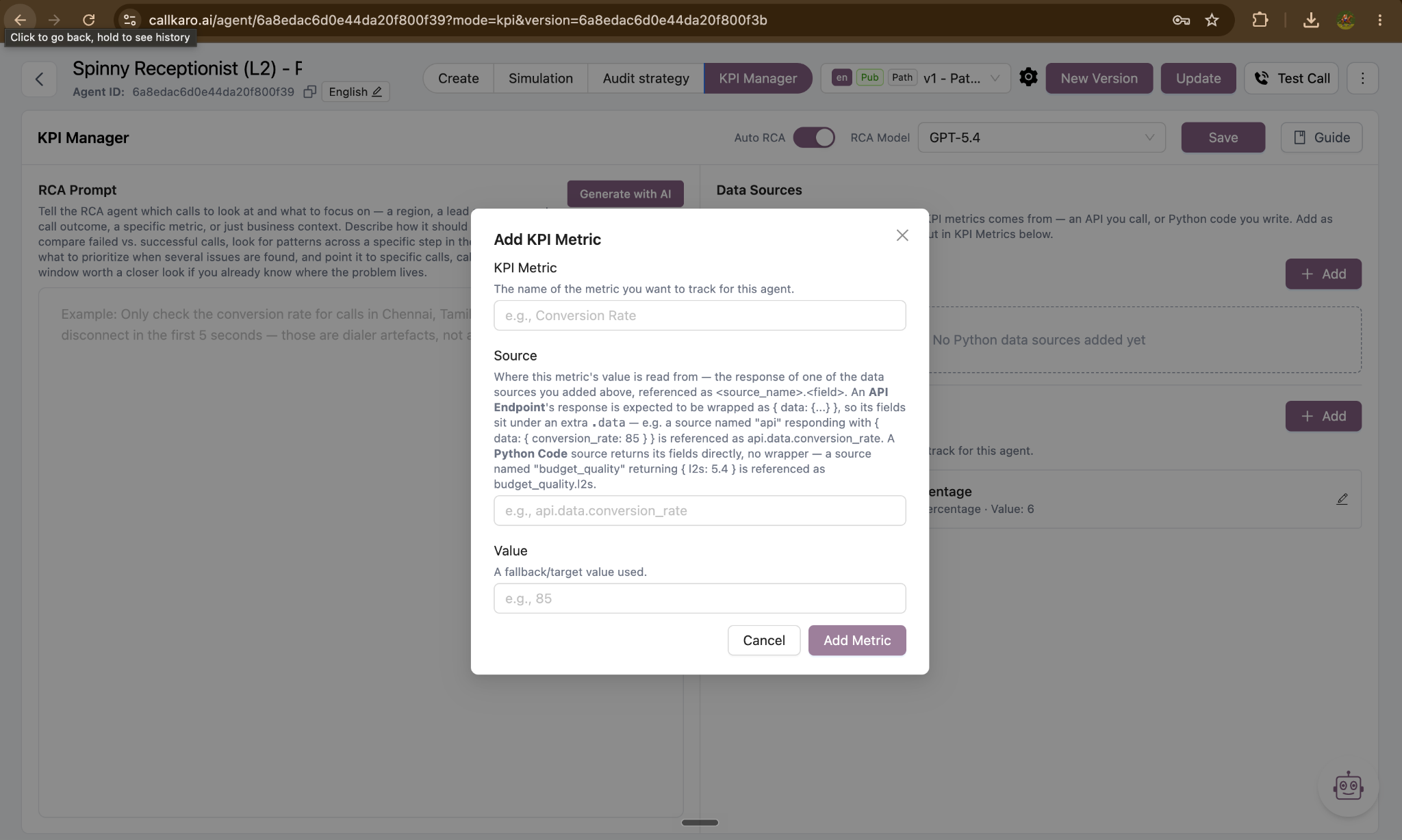 Adding a KPI metric