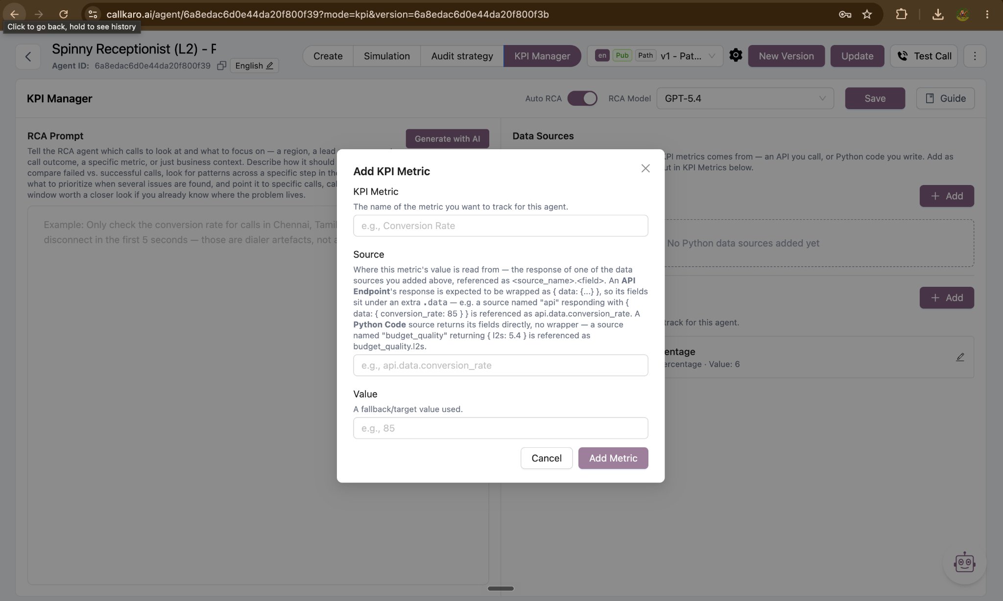 Adding a KPI metric