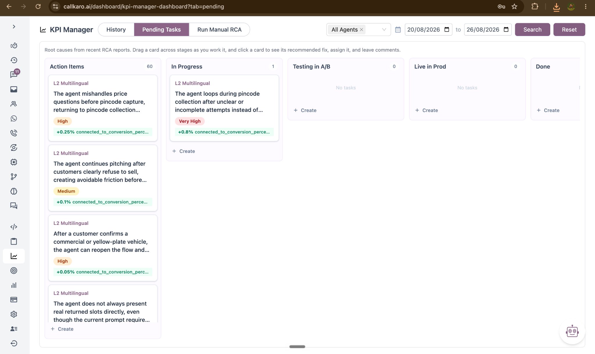 The Pending Tasks board