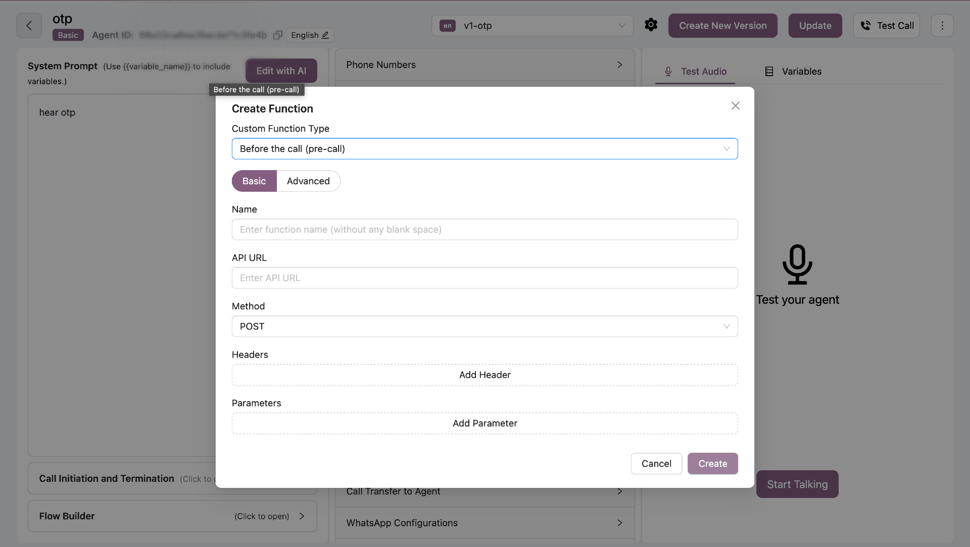 Pre-Call Basic Mode