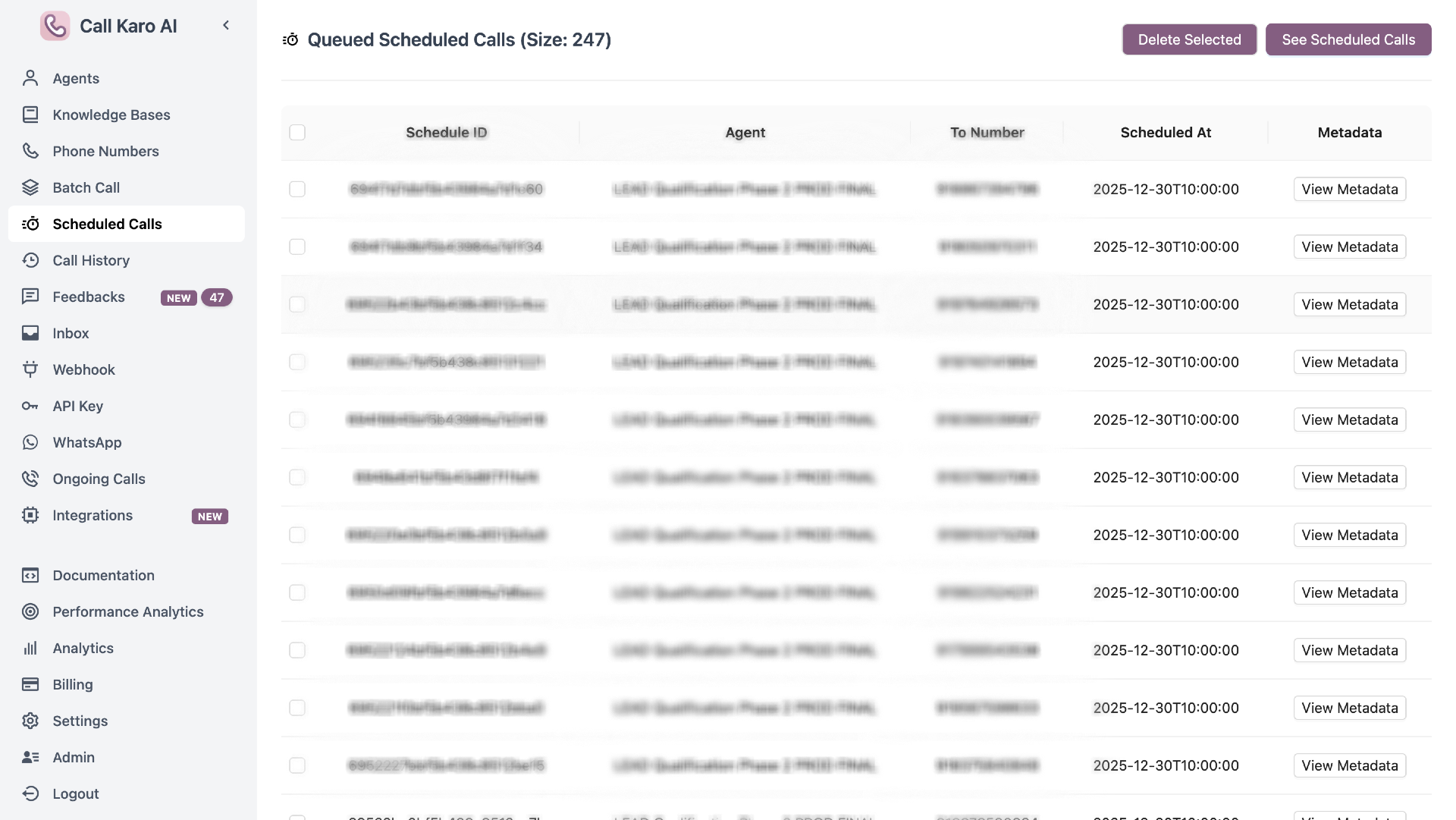 Queued Schedule Call Table
