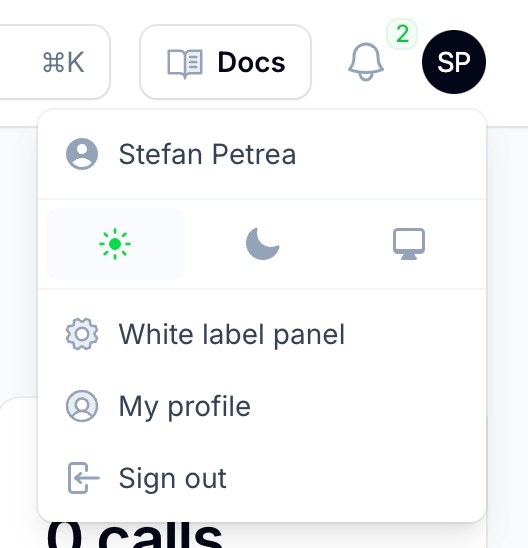 White Label Panel Button Location