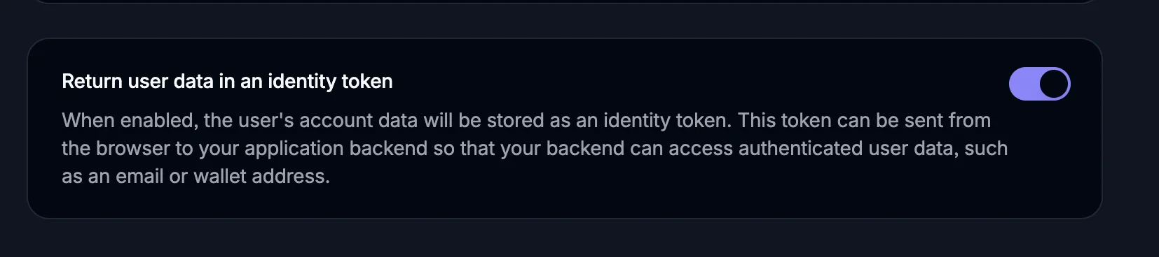 Return user data in an identity token toggle, enabled