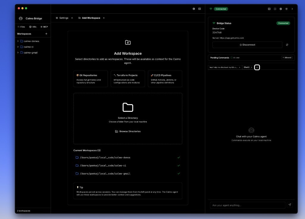 Add Workspace modal showing categorized workspace types