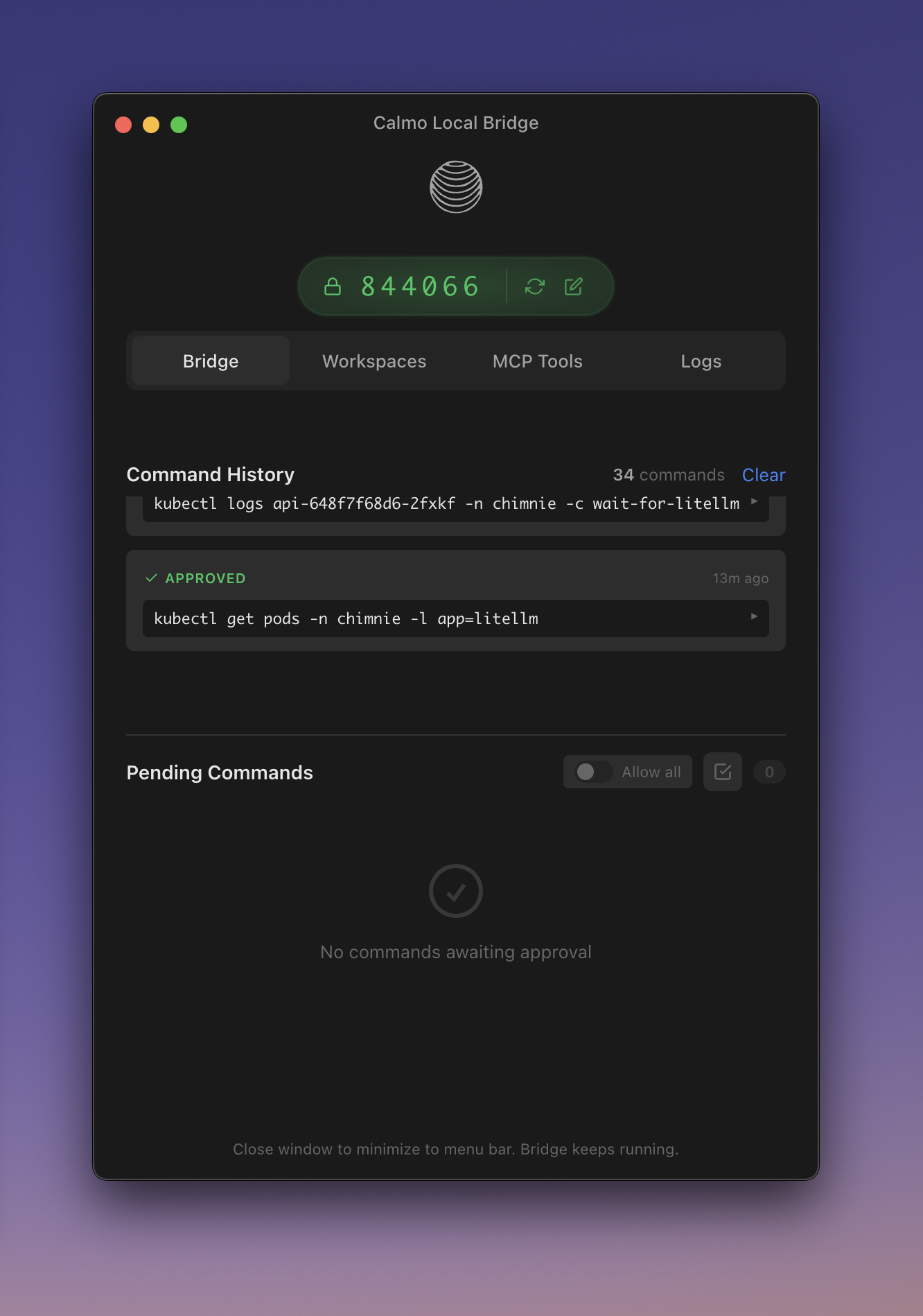 Calmo Local Bridge in connected state