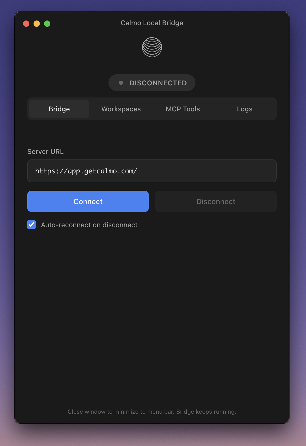 Calmo Local Bridge in disconnected state
