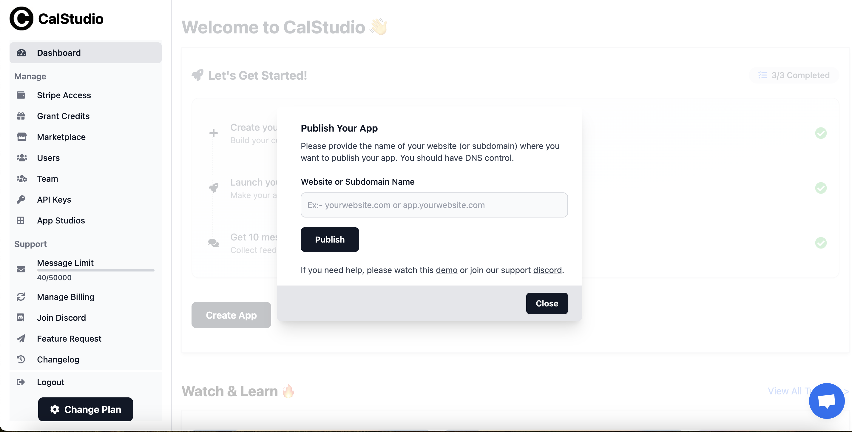 CalStudio Custom Domain Input