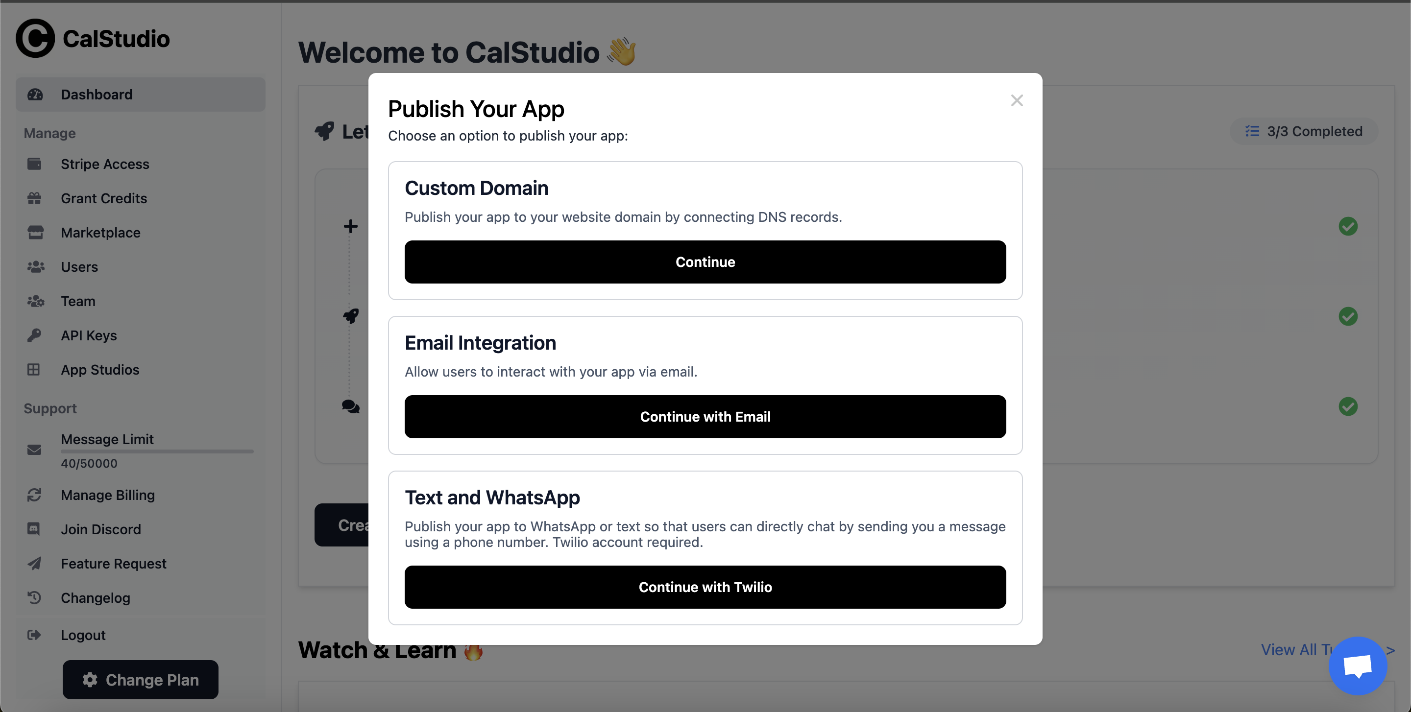 CalStudio Publish Modal