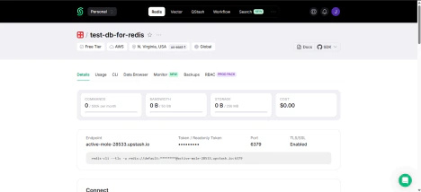 Upstash Console dashboard
