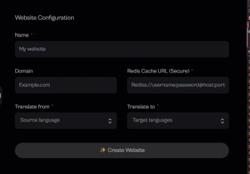 Website Configuration form in CAMB AI Studio