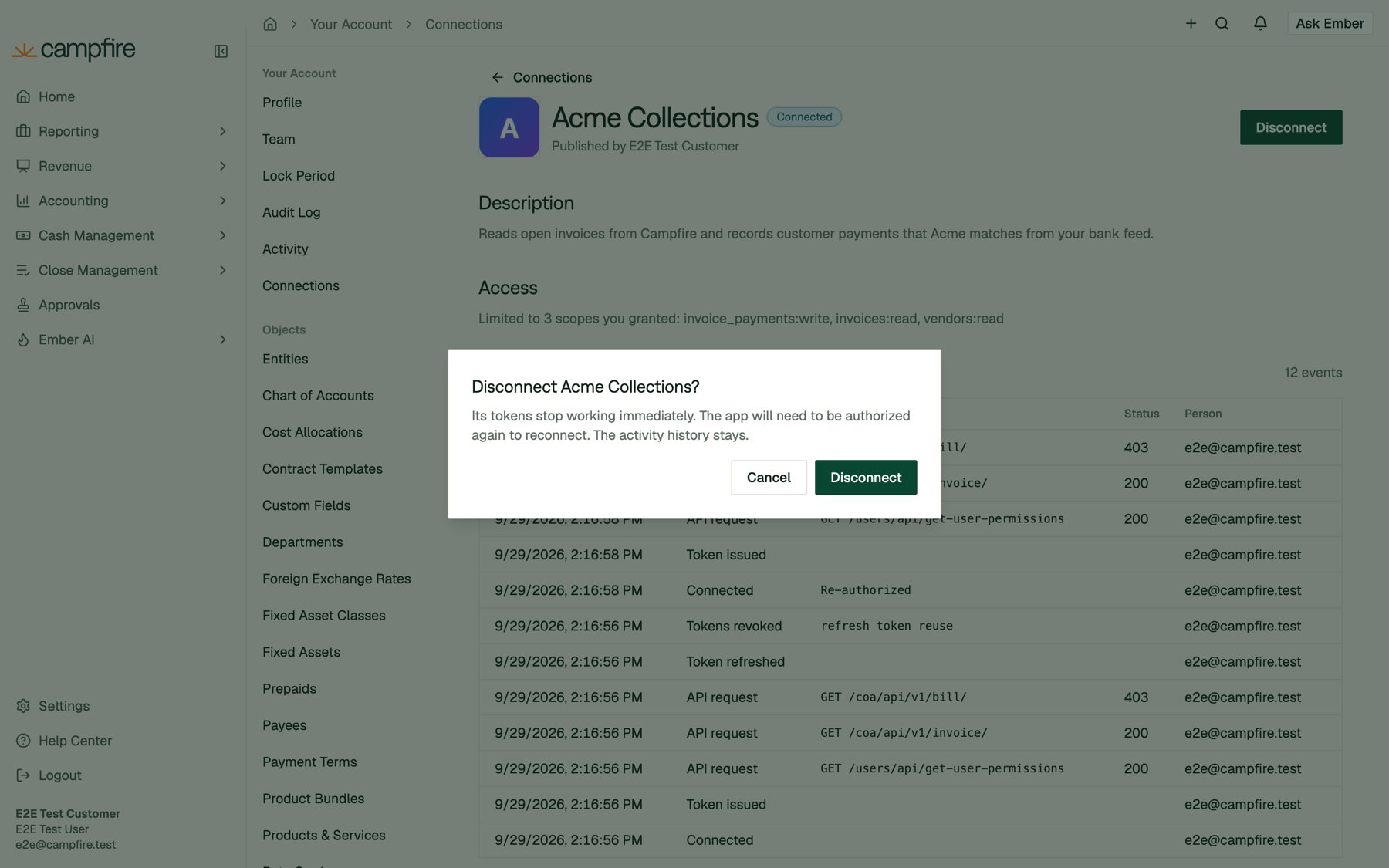 The Disconnect Acme Collections confirmation dialog