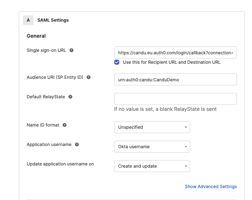 Okta SSO configuration step