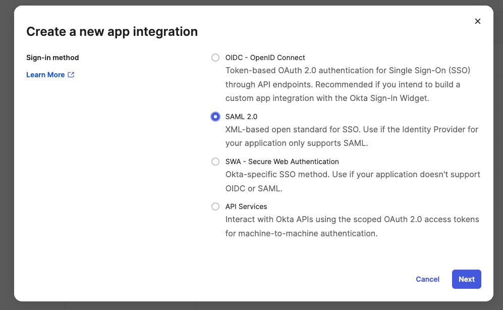 Okta SSO configuration step