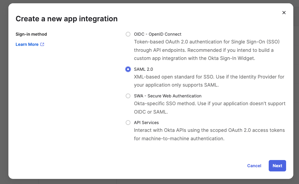 Okta SSO configuration step