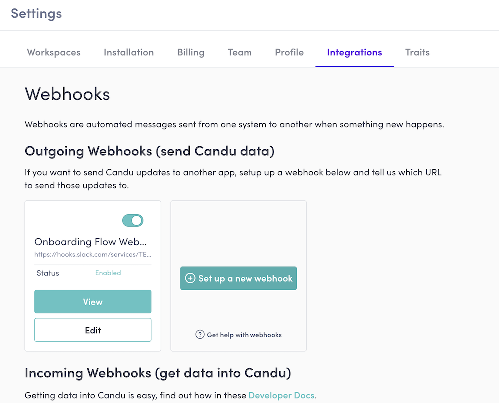 Candu outgoing webhook configuration step