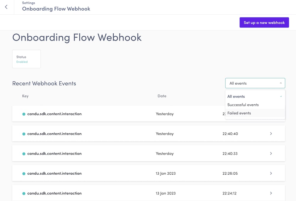Candu outgoing webhook configuration step