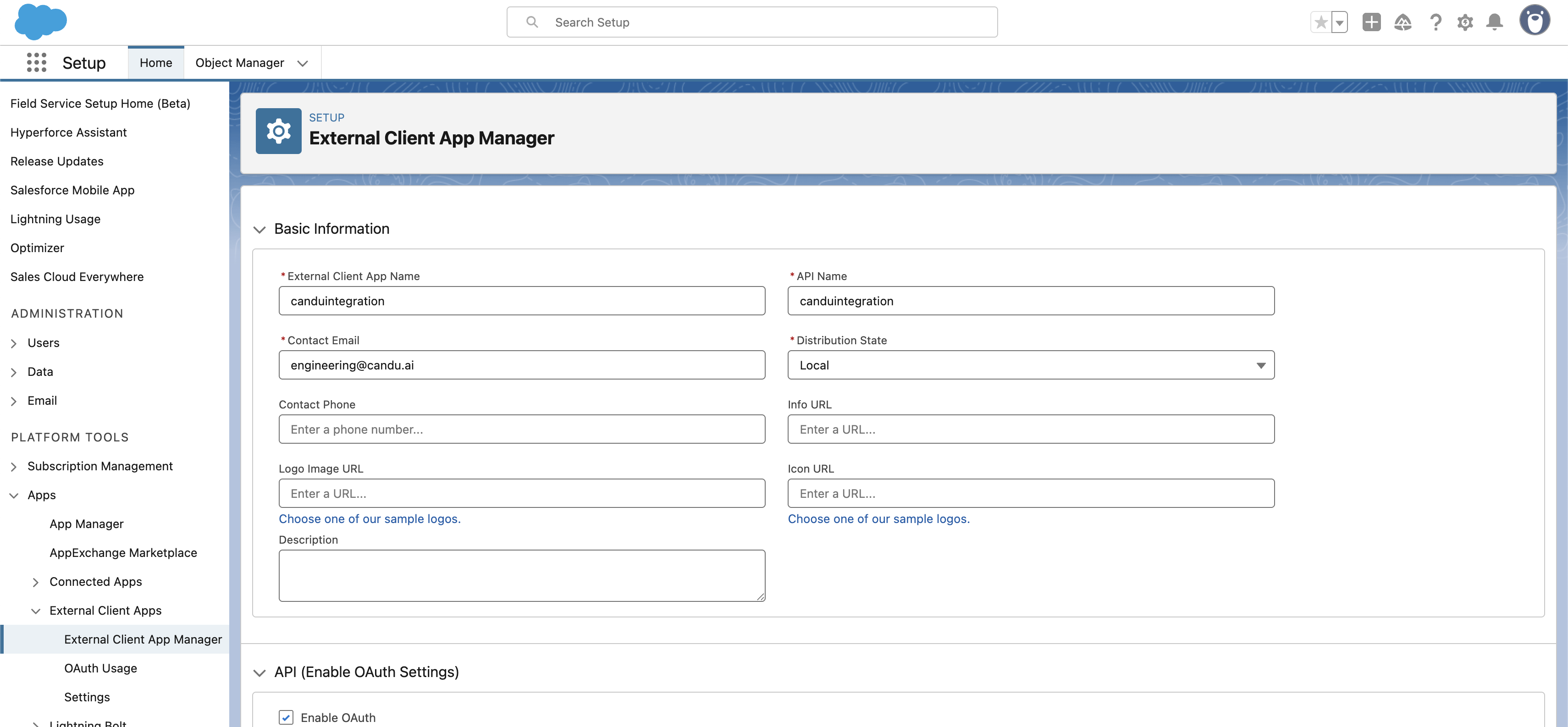 External Client App basic information