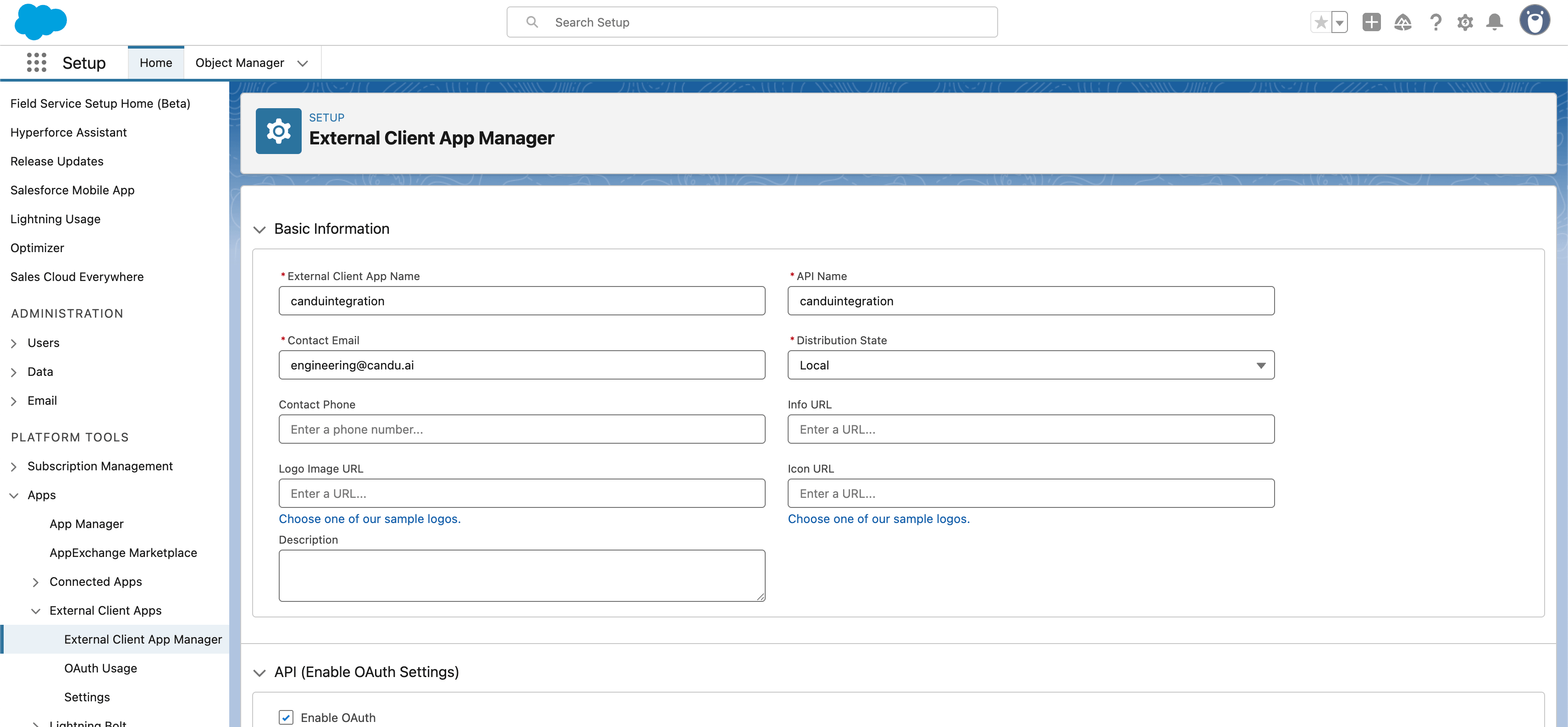 External Client App basic information