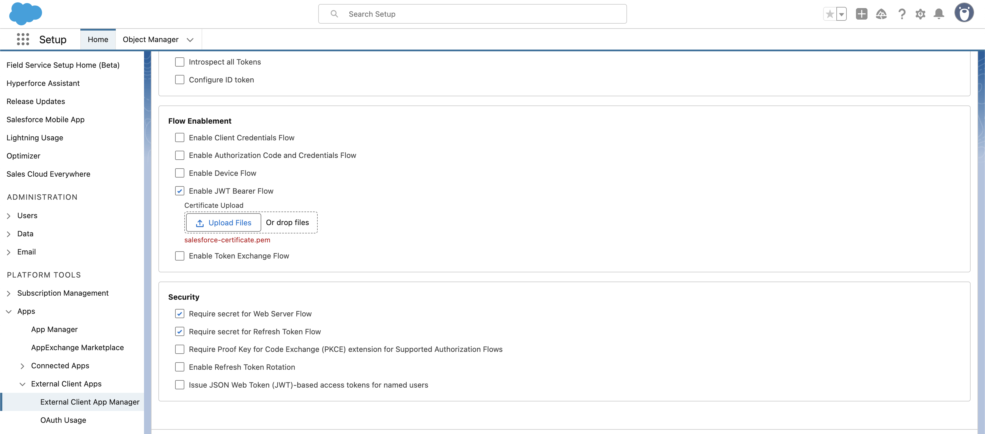 JWT flow and security settings