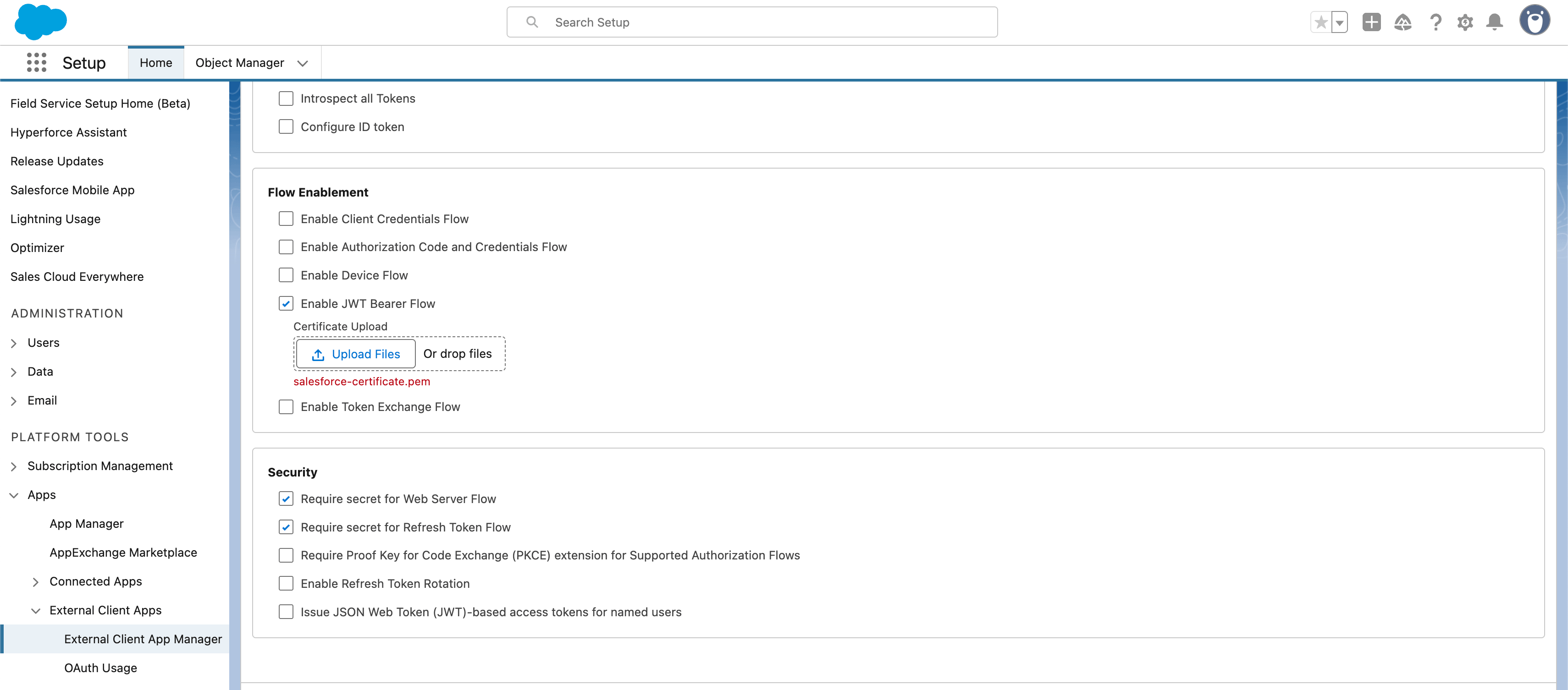 JWT flow and security settings