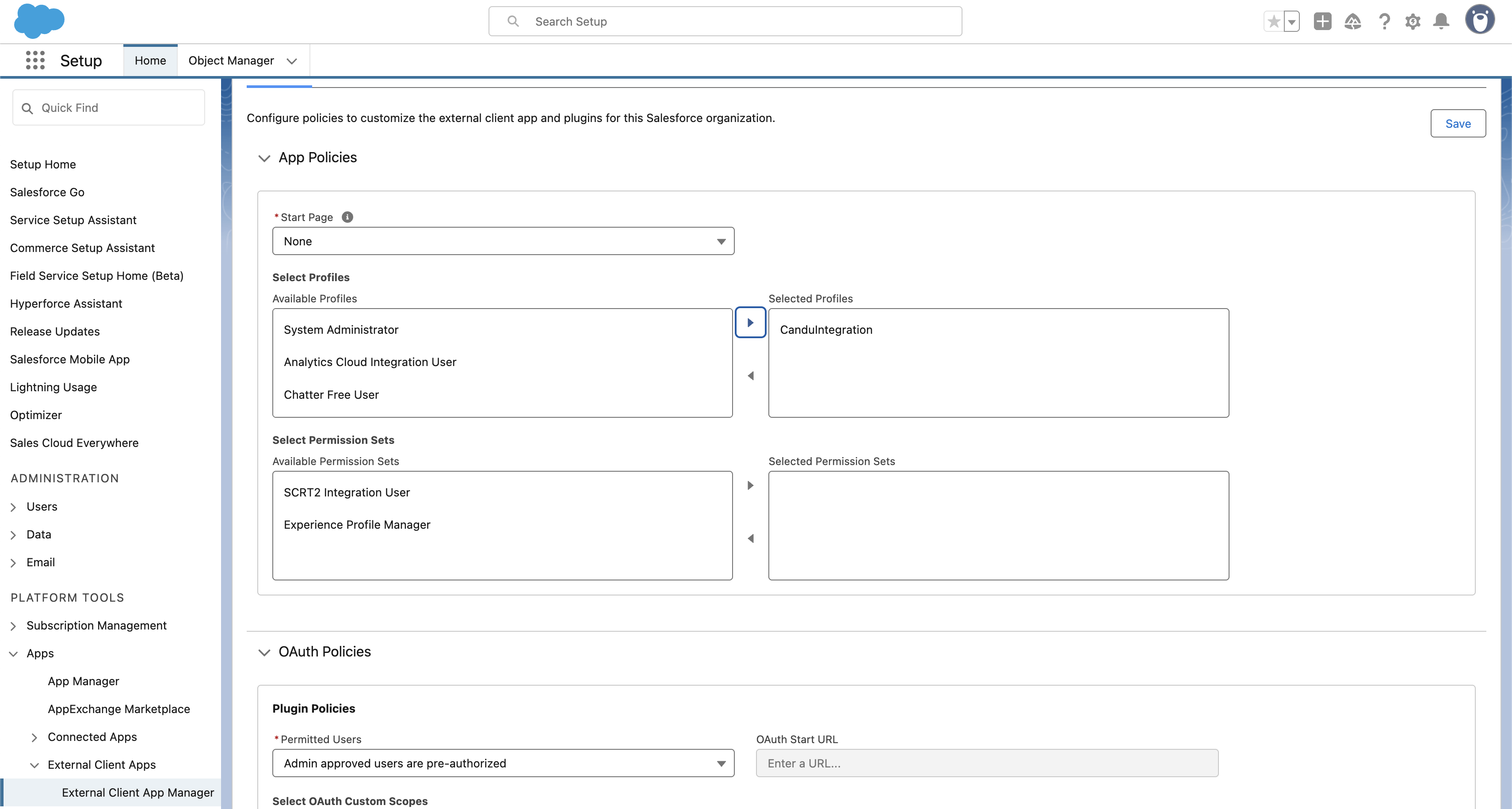 App policies and selected profiles