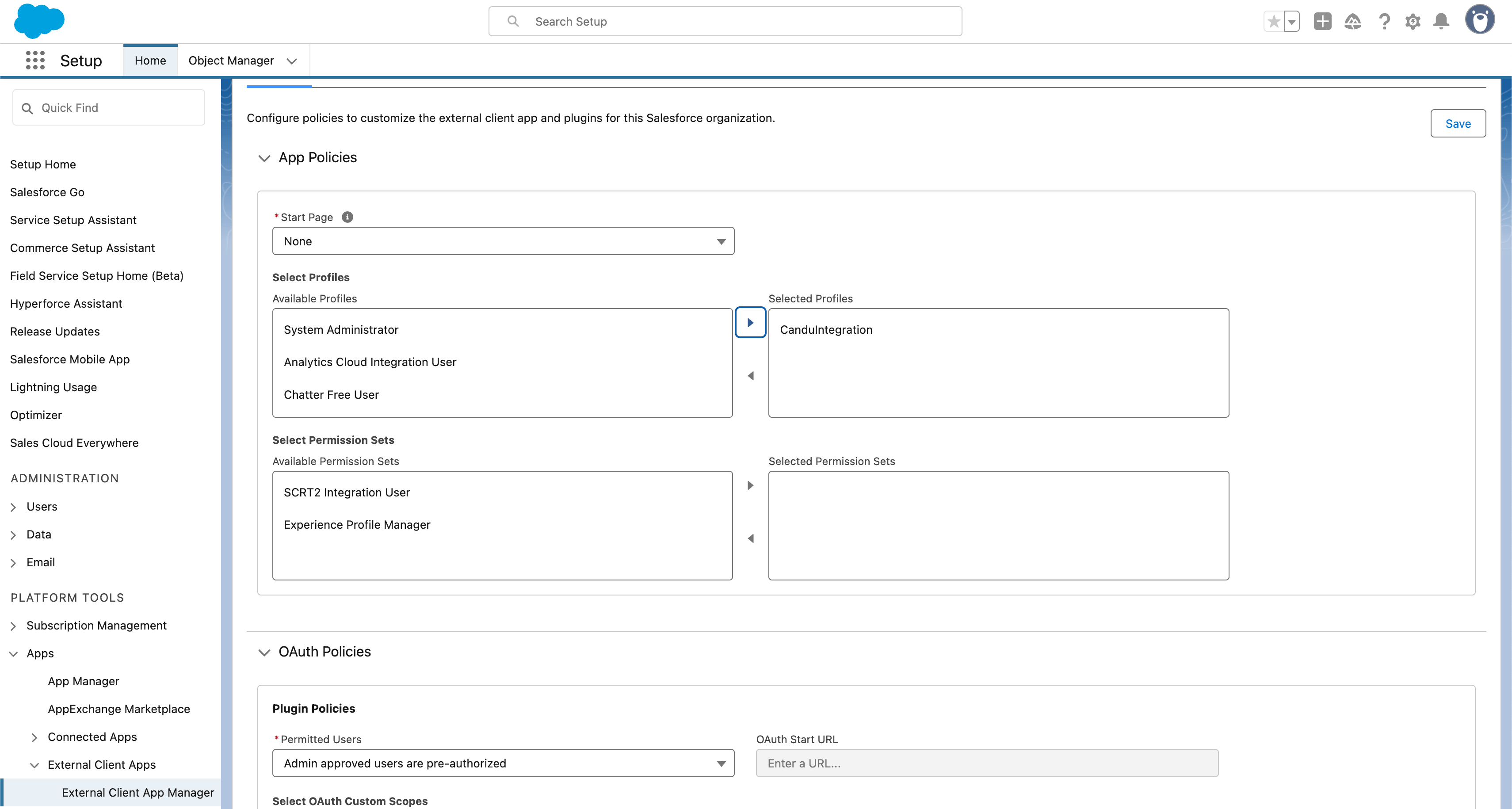 App policies and selected profiles