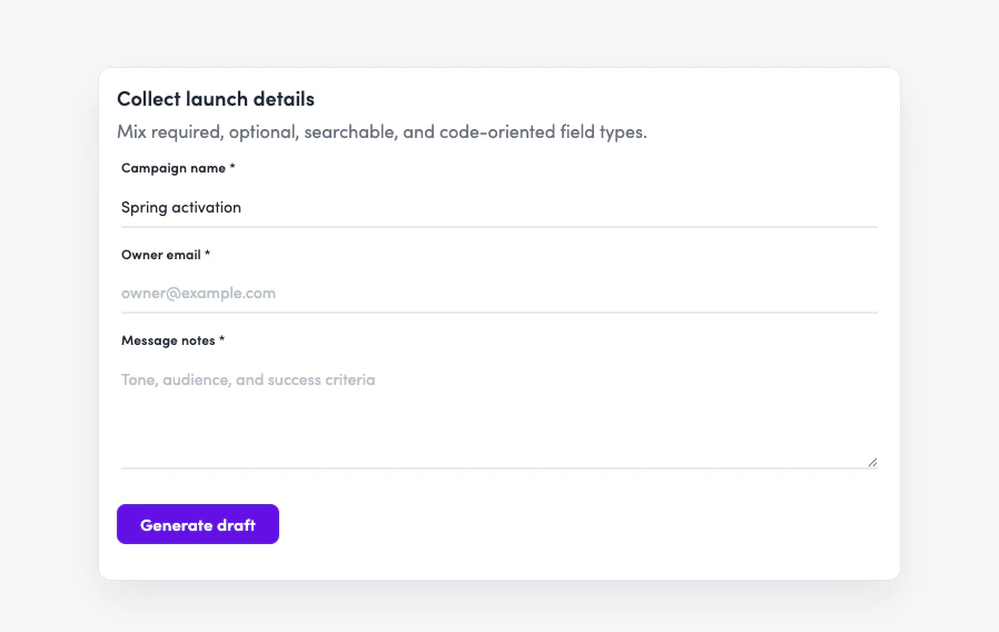 Form collecting launch details