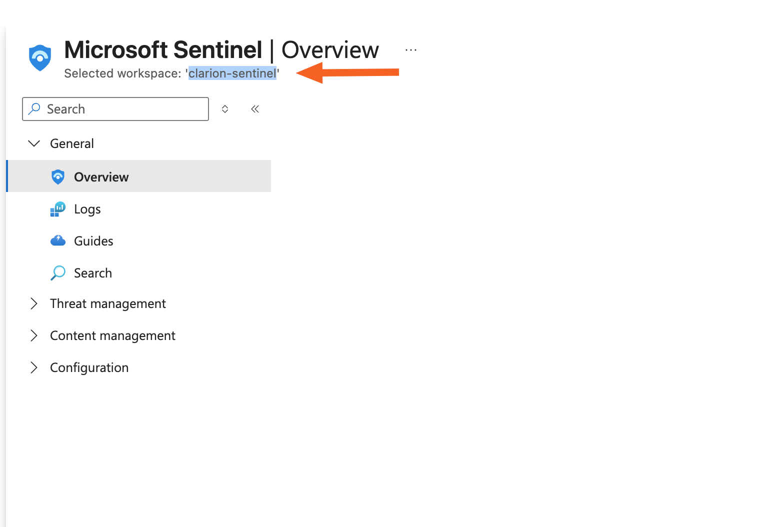 Identifying the Sentinel workspace in the Azure portal