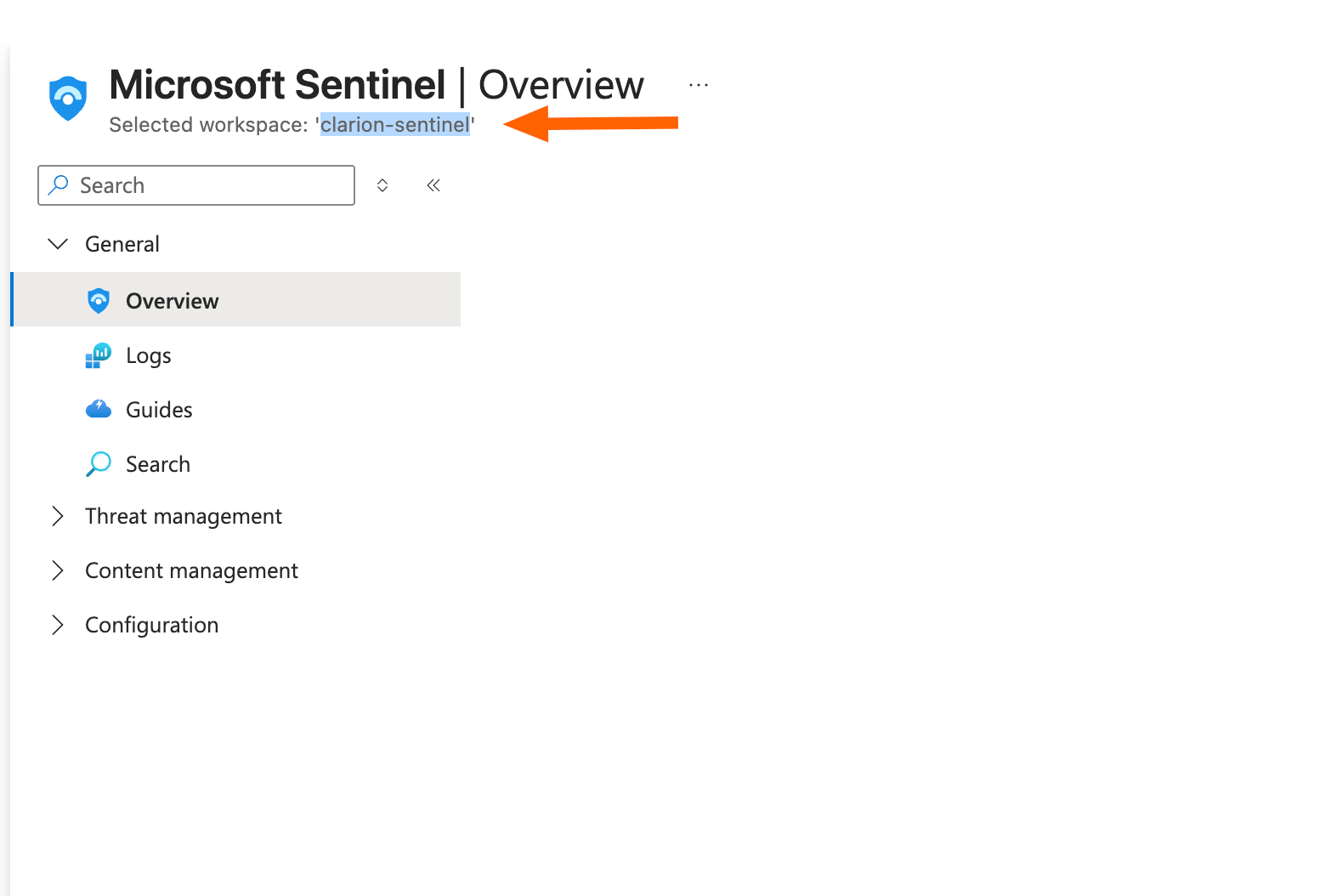 Identifying the Sentinel workspace in the Azure portal