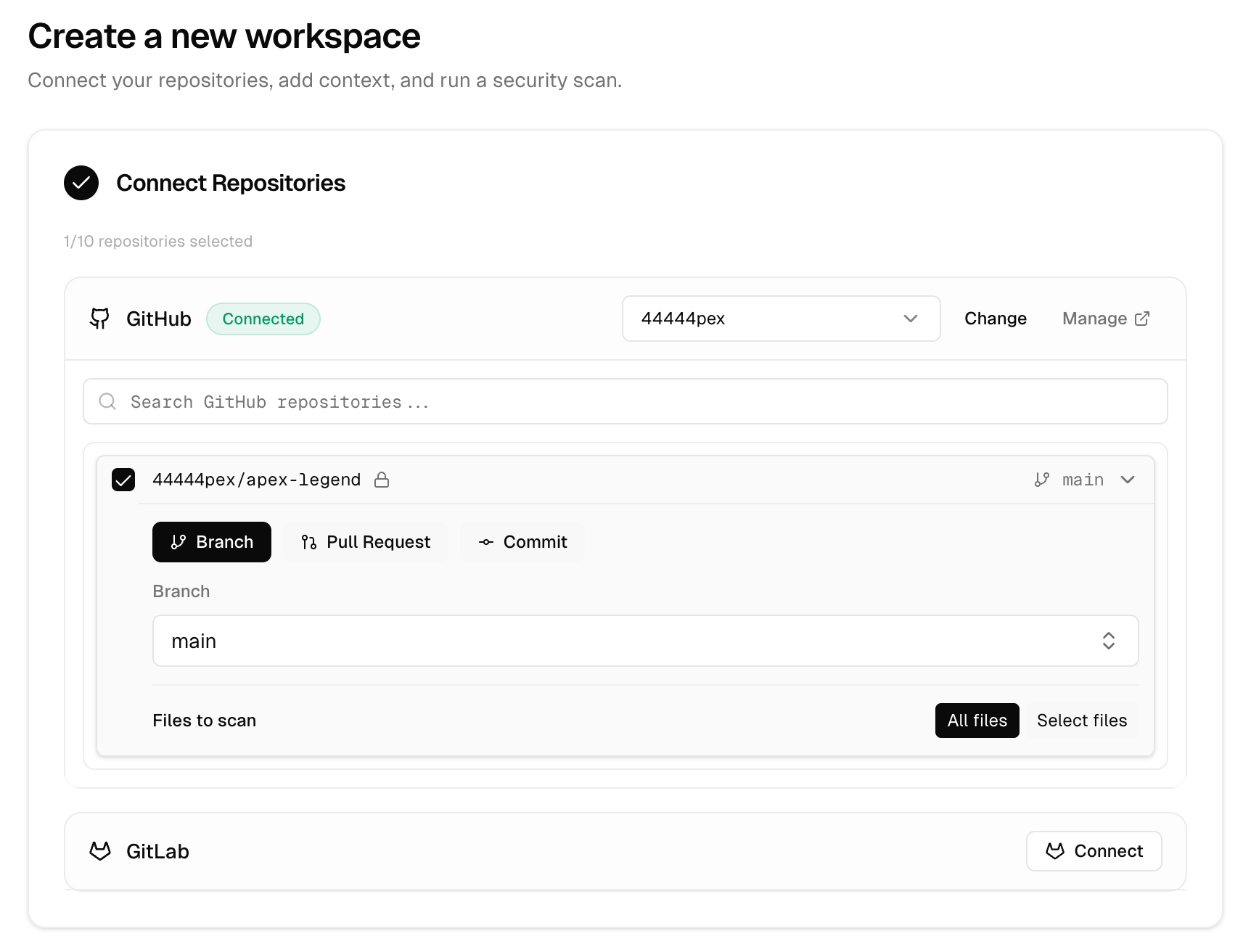 Workspace setup after GitHub is connected