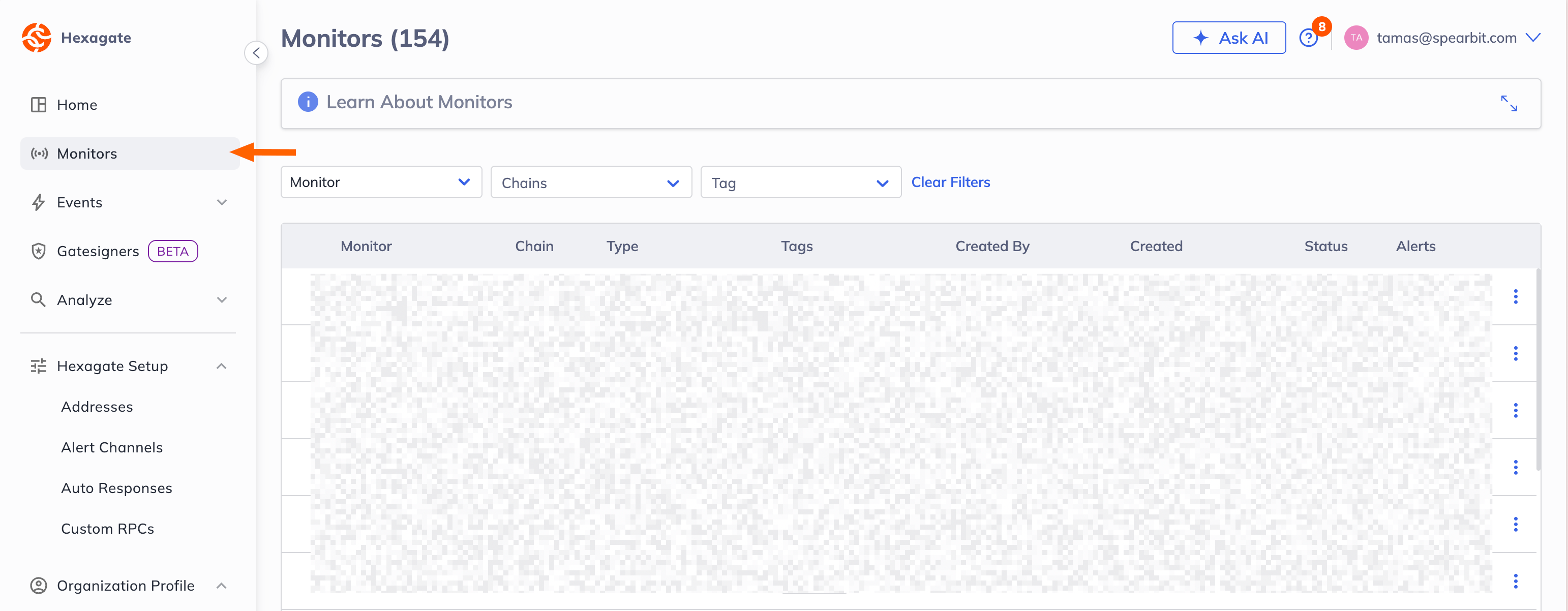 Monitors in the Hexagate dashboard