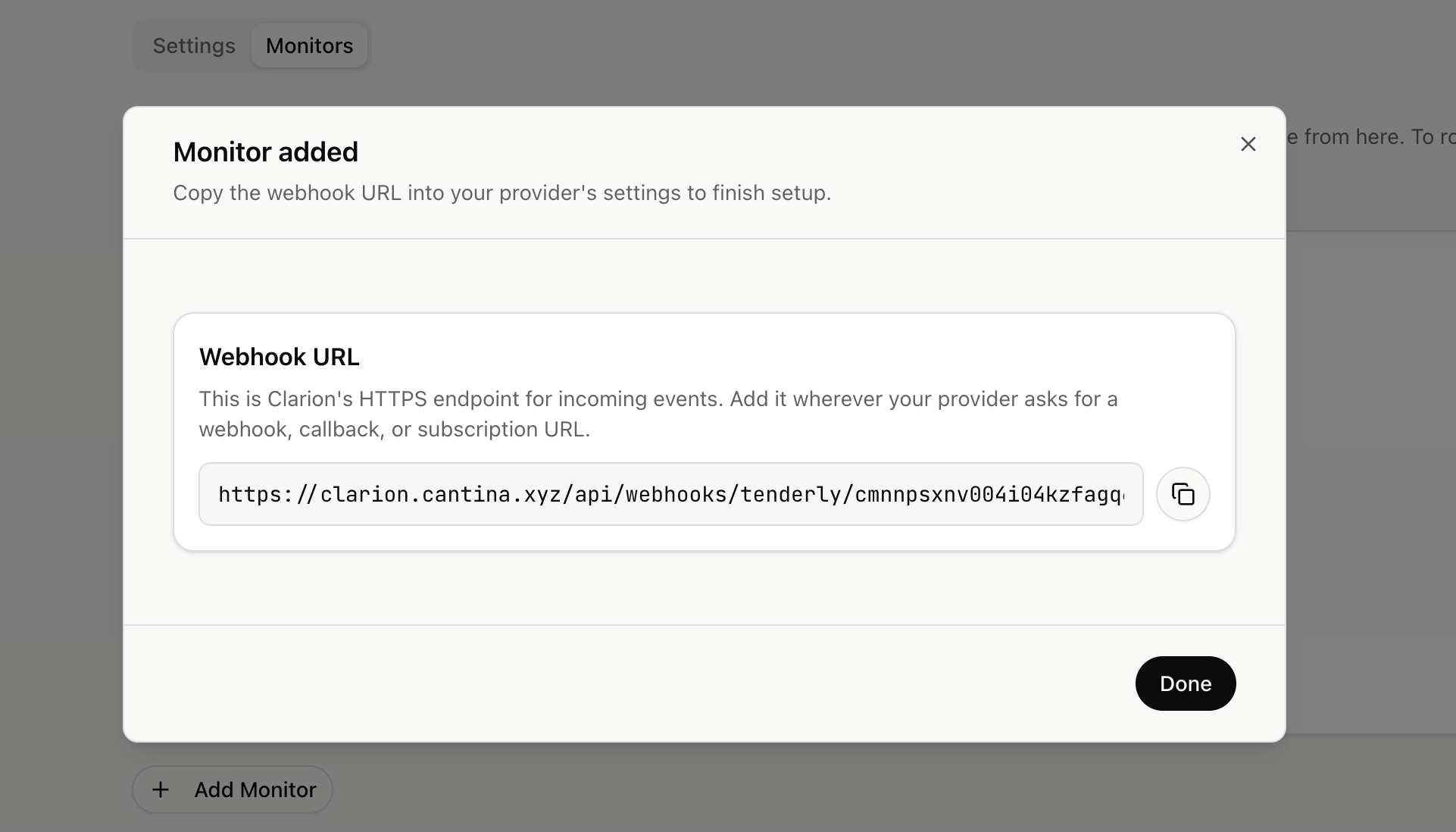Webhook URL Generated