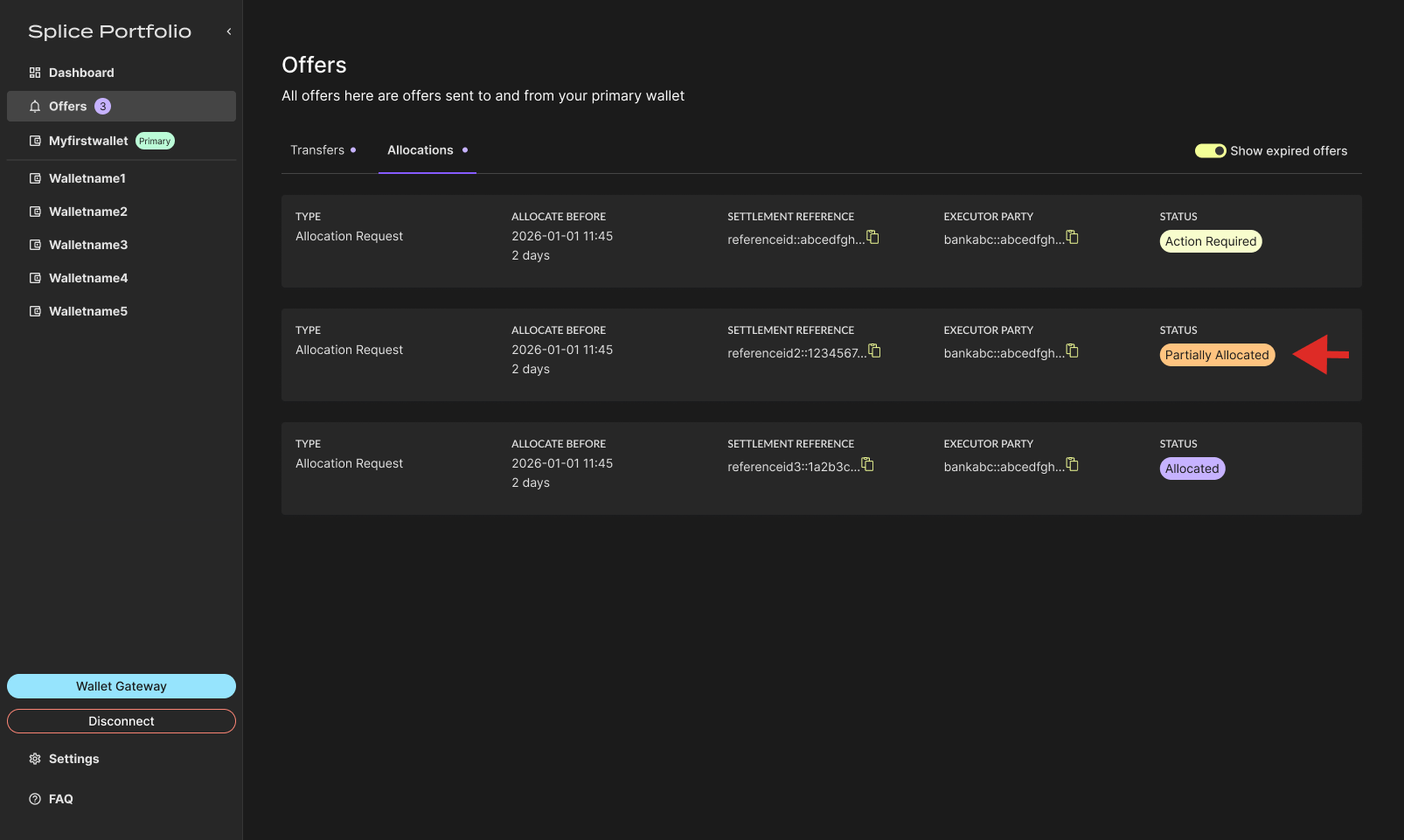 Navigation (allocations PARTIALLY ALLOCATED)