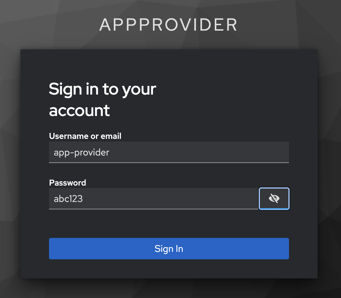 Login screen