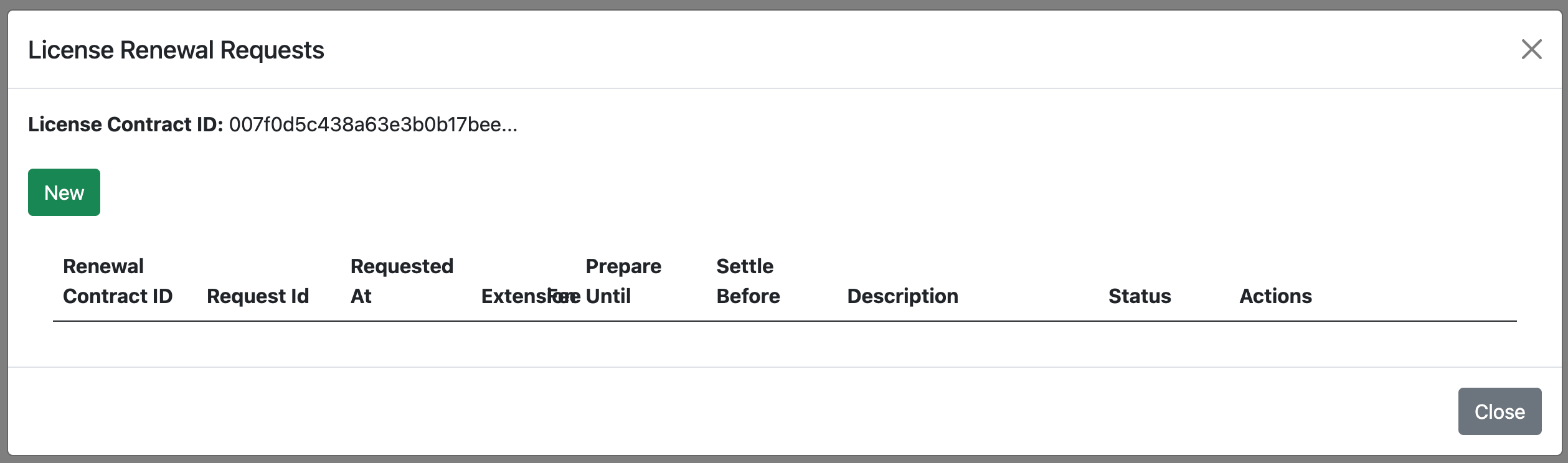 license renewal request modal