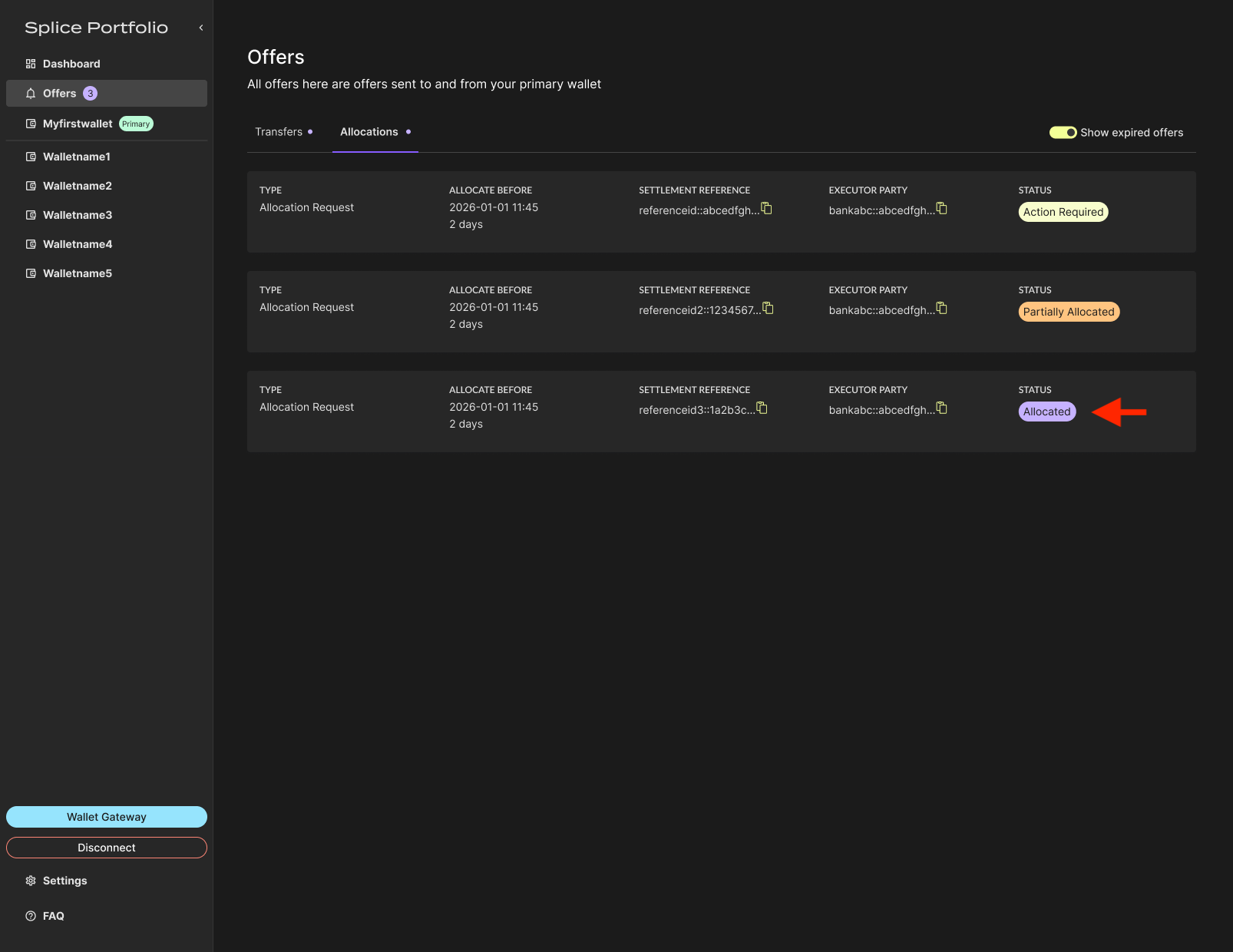 Allocation request with Allocated status