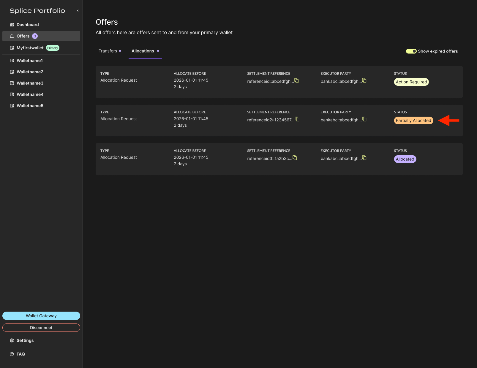 Allocation request with Partially Allocated status