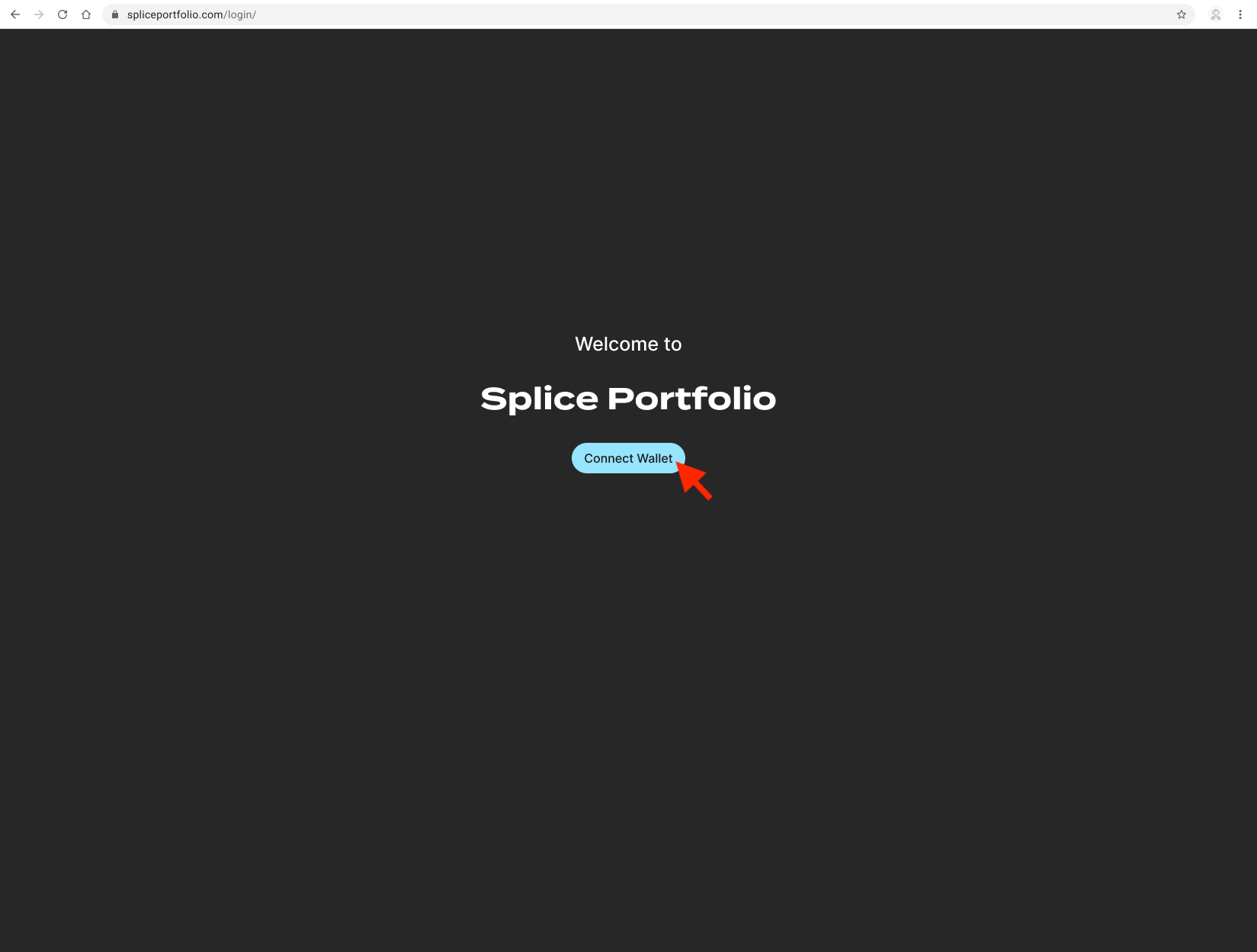 Splice Portfolio landing page with the Connect Wallet button
