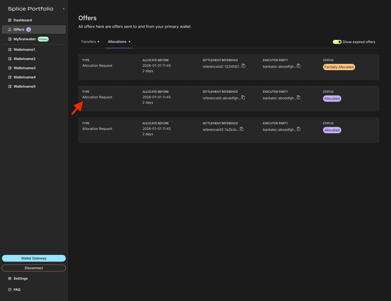 Allocated request in the Offers page