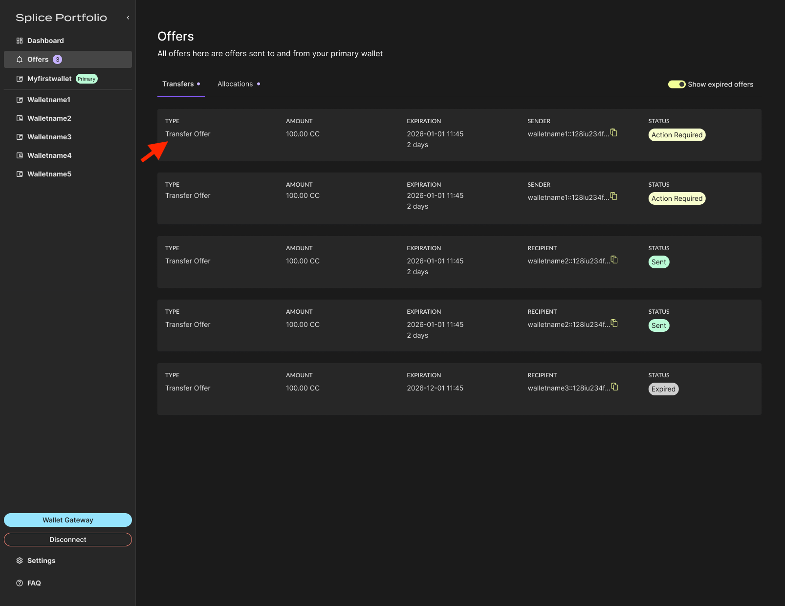 Transfer offer detail in the Offers page
