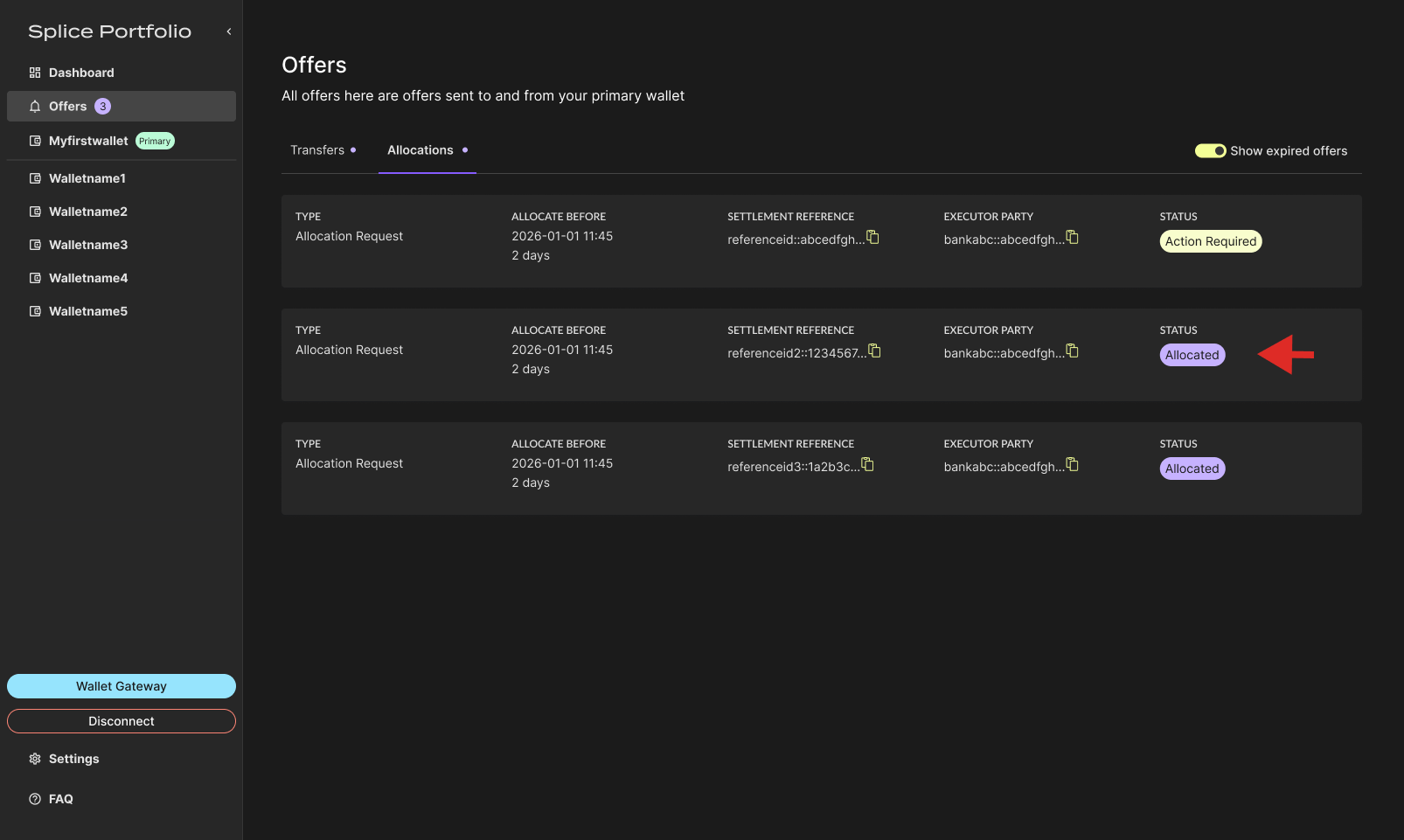 Allocated request in the Offers page