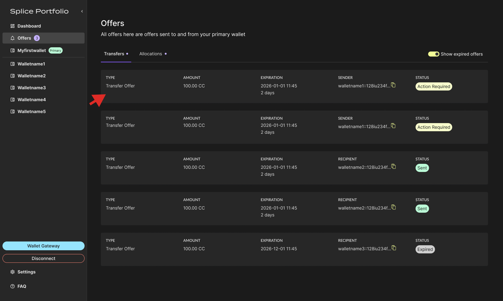 Transfer offer detail in the Offers page