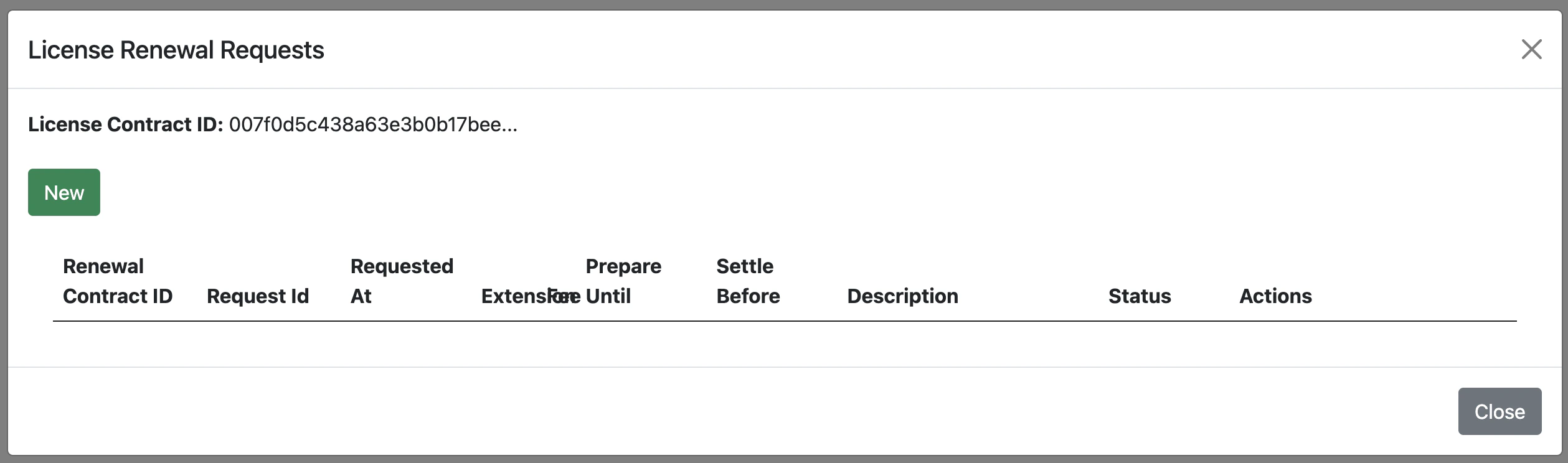 license renewal request modal