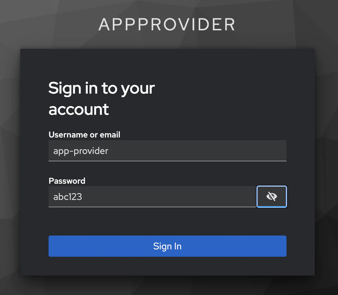 Login screen