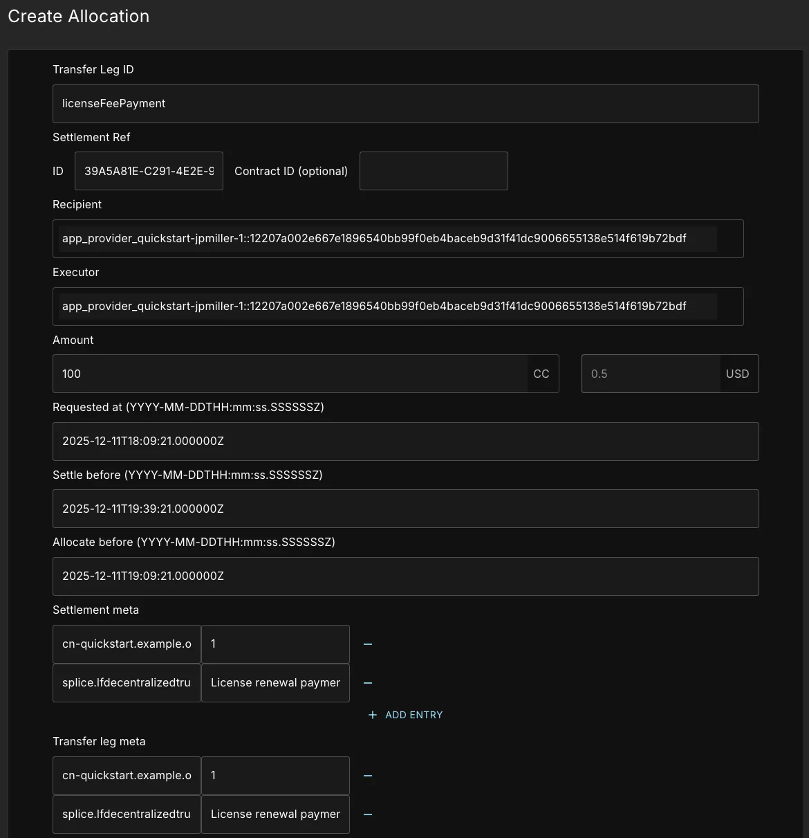 Create allocation manually