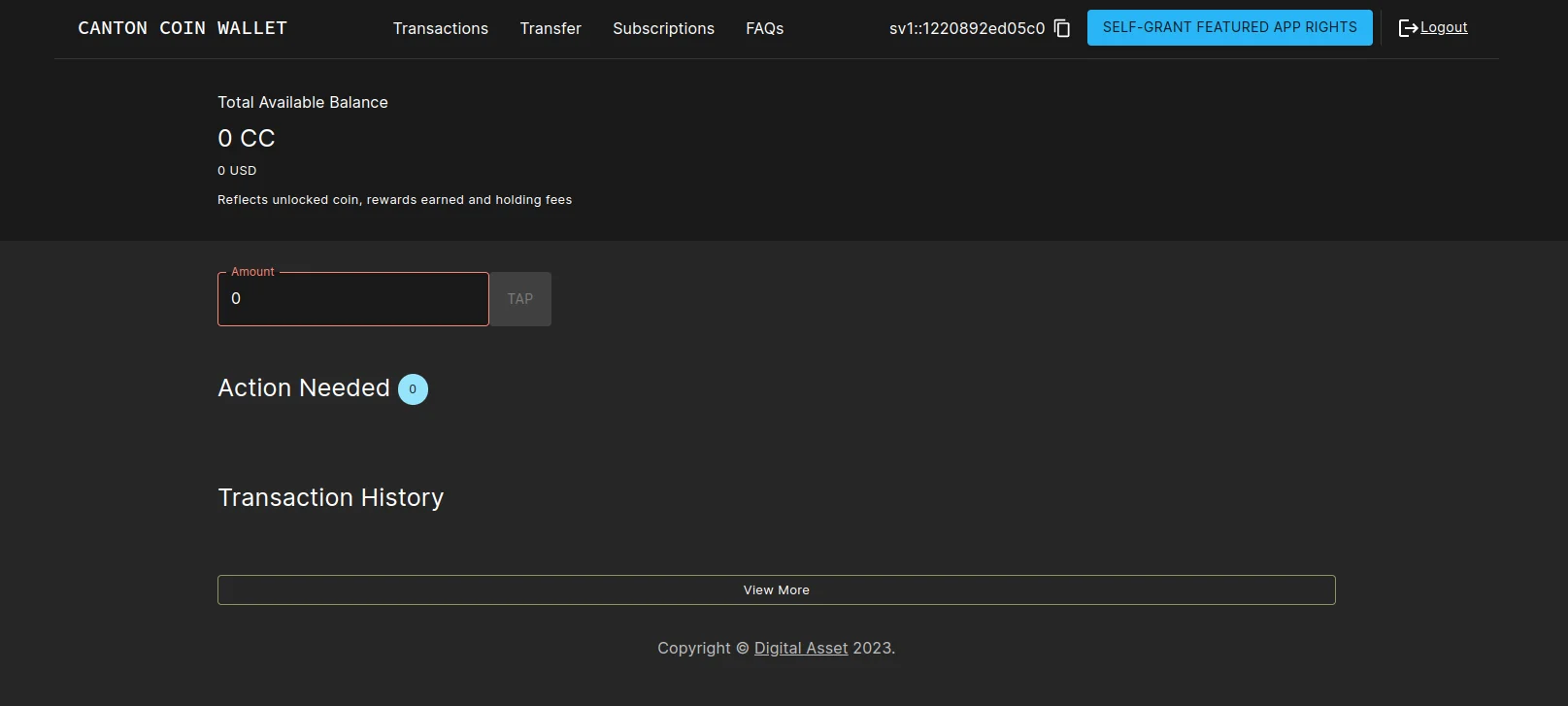 After logged in into the wallet UI