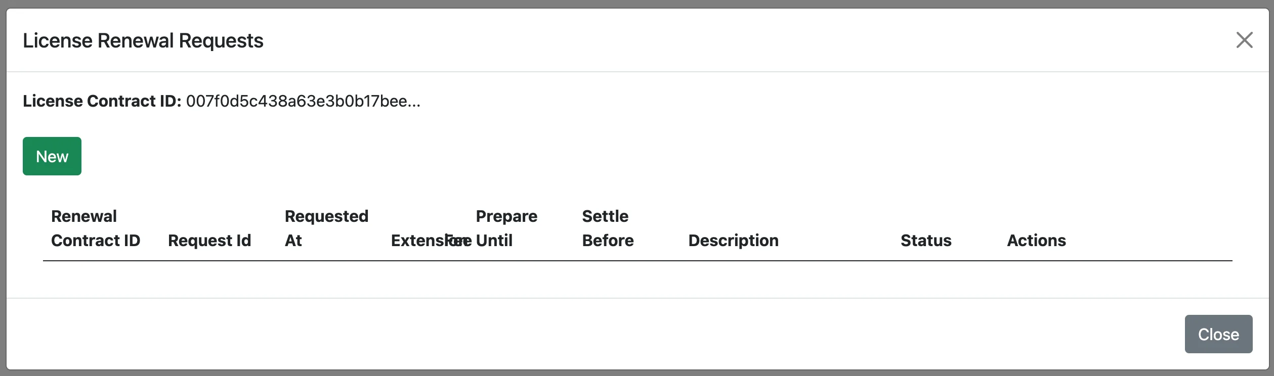 license renewal request modal